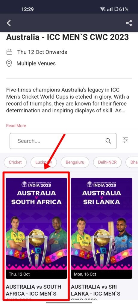 Step 4: On the next screen, you’ll be able to view all the matches of the particular team or venue along with the fixture dates