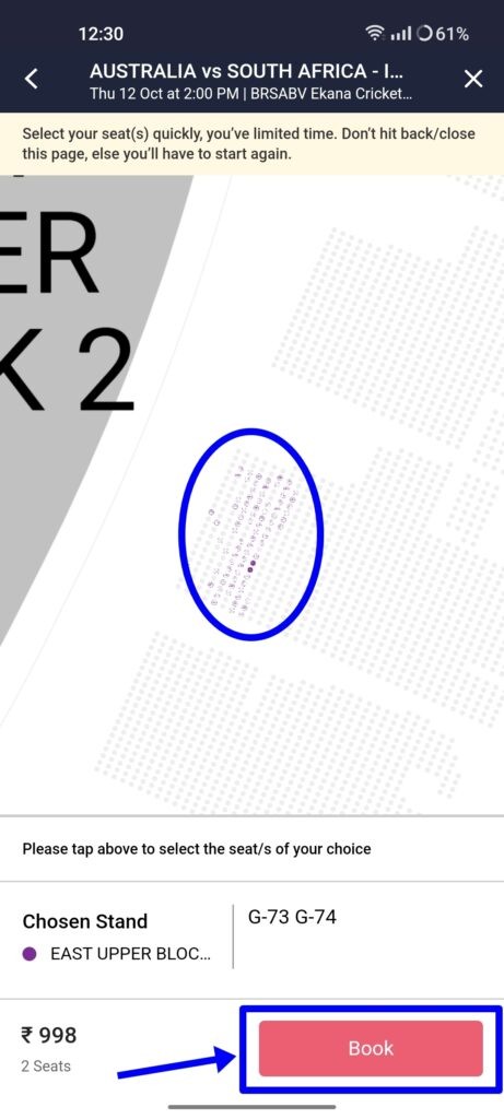 Step 8: Now tap on the stand of your choice and proceed to select the seats by zooming in